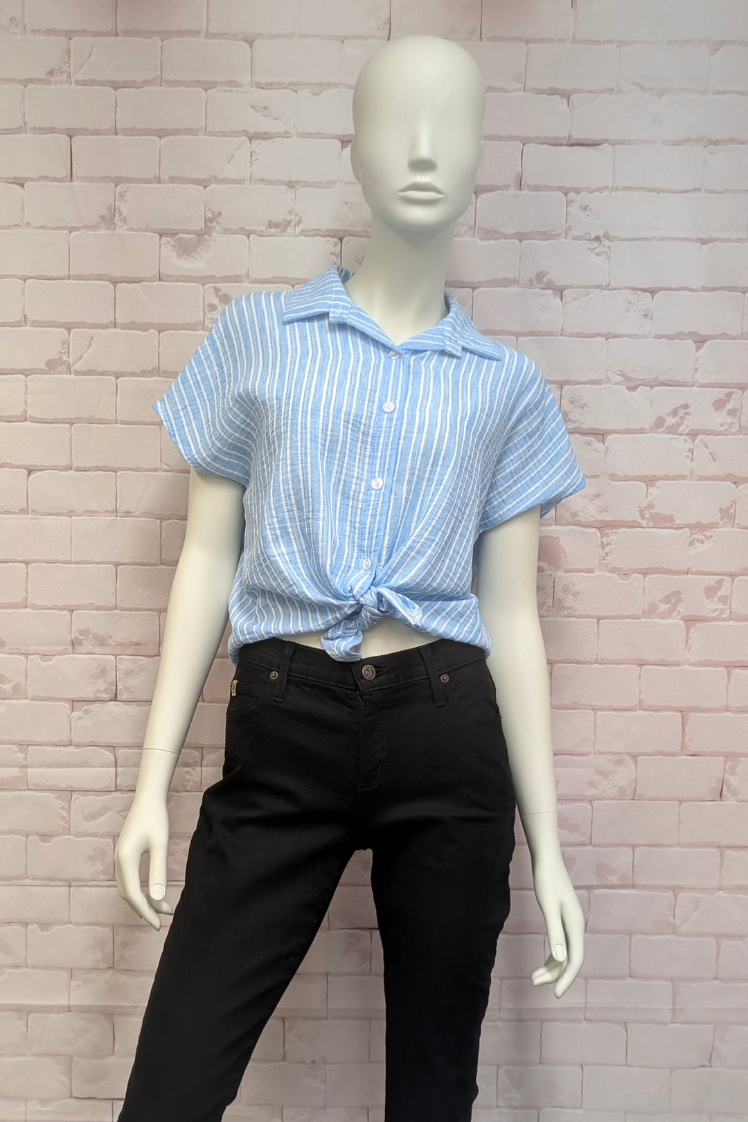 STRIPE TIE FRONT BLOUSE