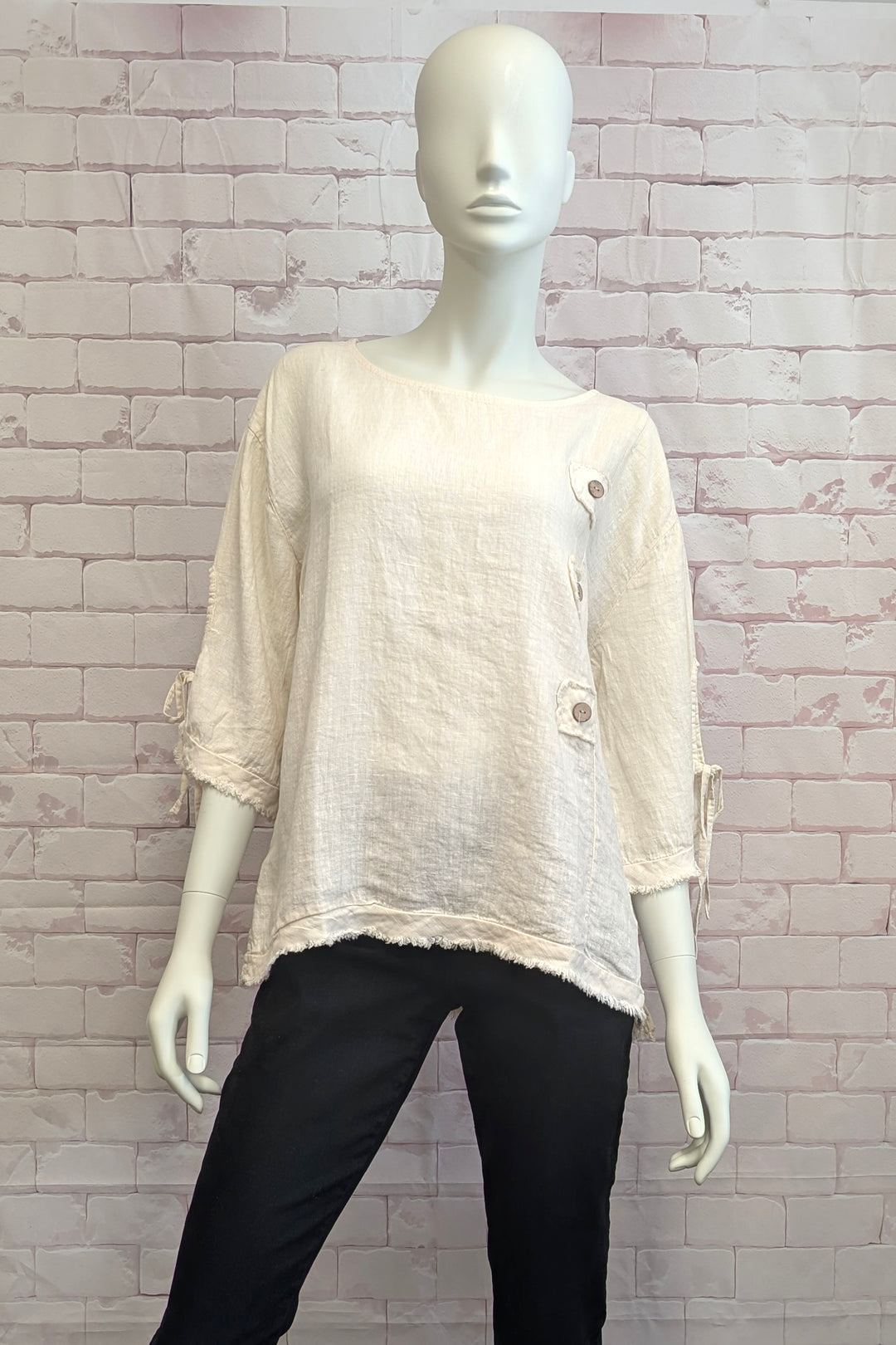 LINEN TIE SLEEVE TOP WITH BUTTONS