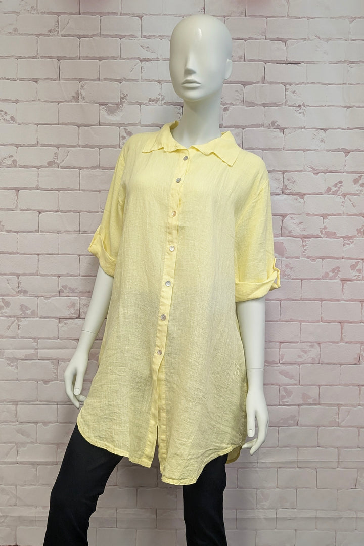 LINEN TAB SLEEVE TUNIC SHIRT