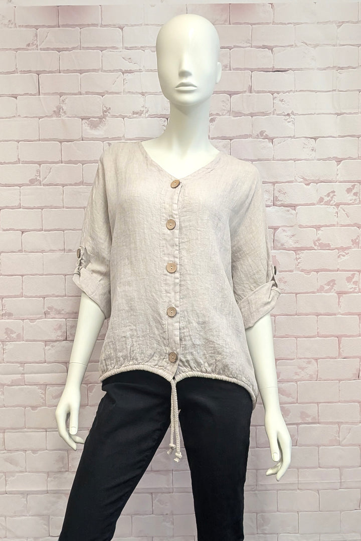 LINEN DRAWSTRING HEM TOP