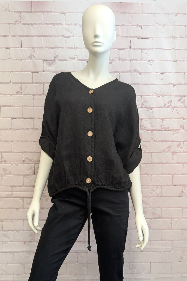 LINEN DRAWSTRING HEM TOP