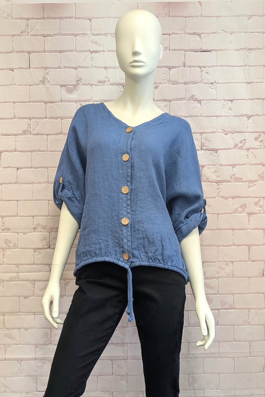 LINEN DRAWSTRING HEM TOP
