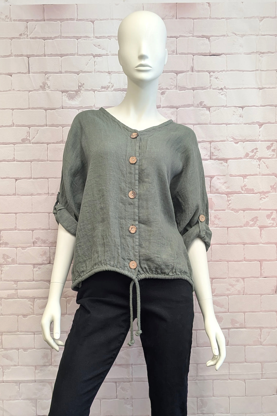 LINEN DRAWSTRING HEM TOP