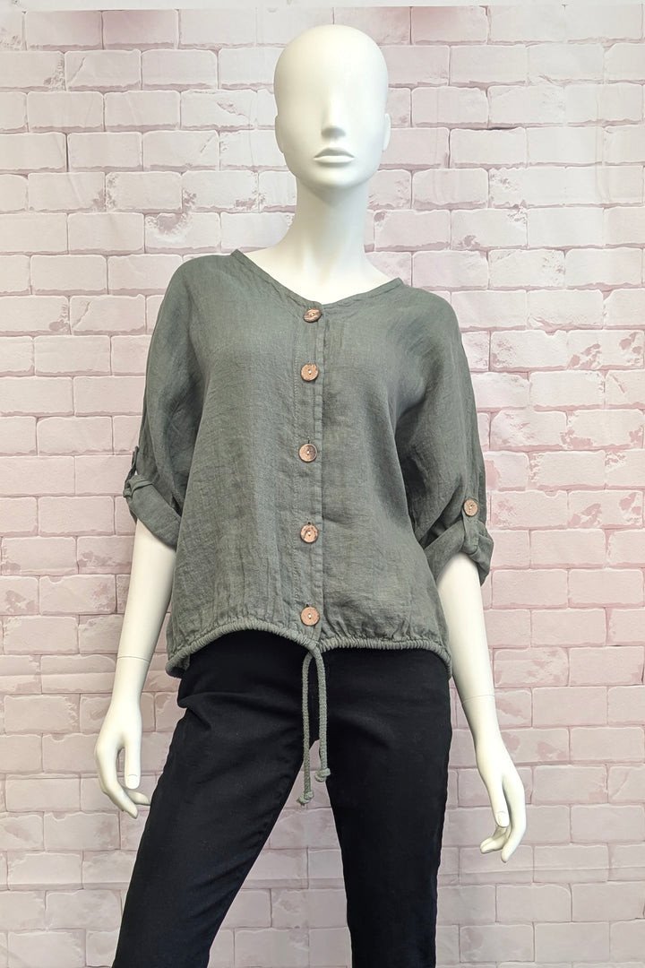 LINEN DRAWSTRING HEM TOP