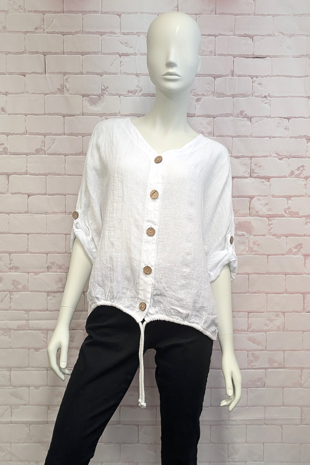 LINEN DRAWSTRING HEM TOP