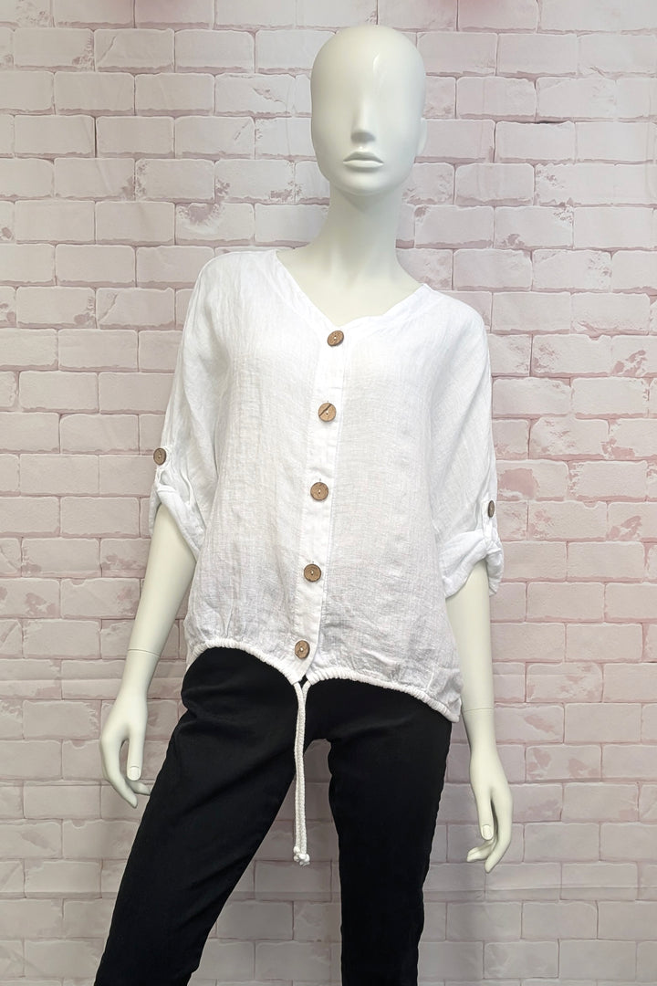 LINEN DRAWSTRING HEM TOP