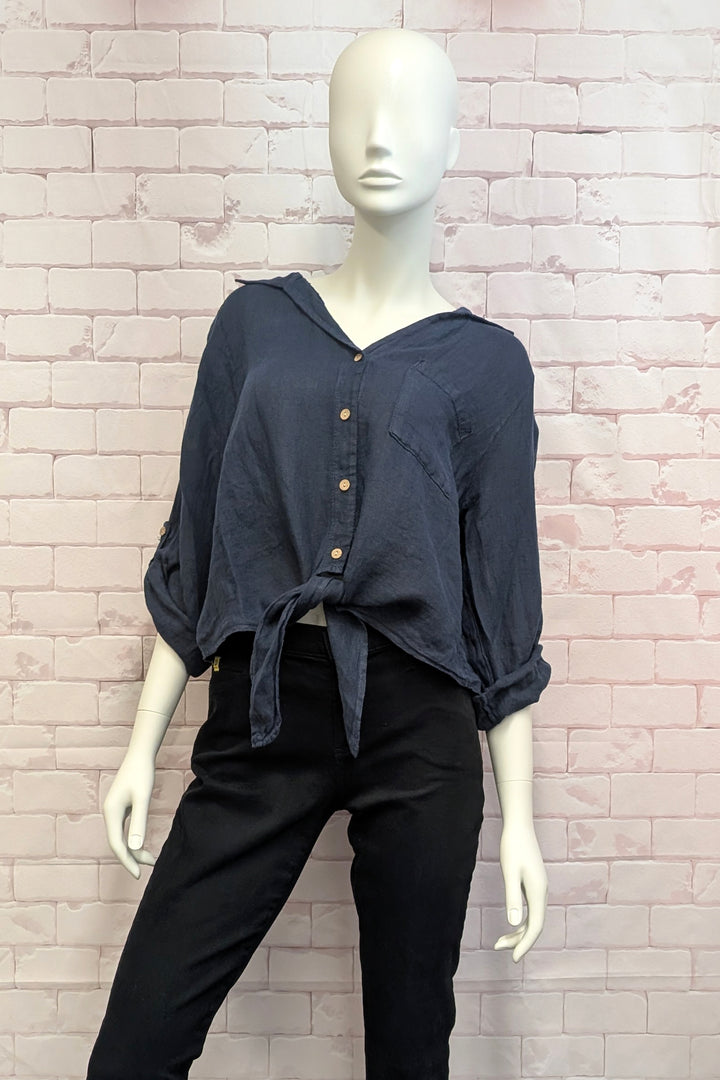 LINEN TIE FRONT BLOUSE