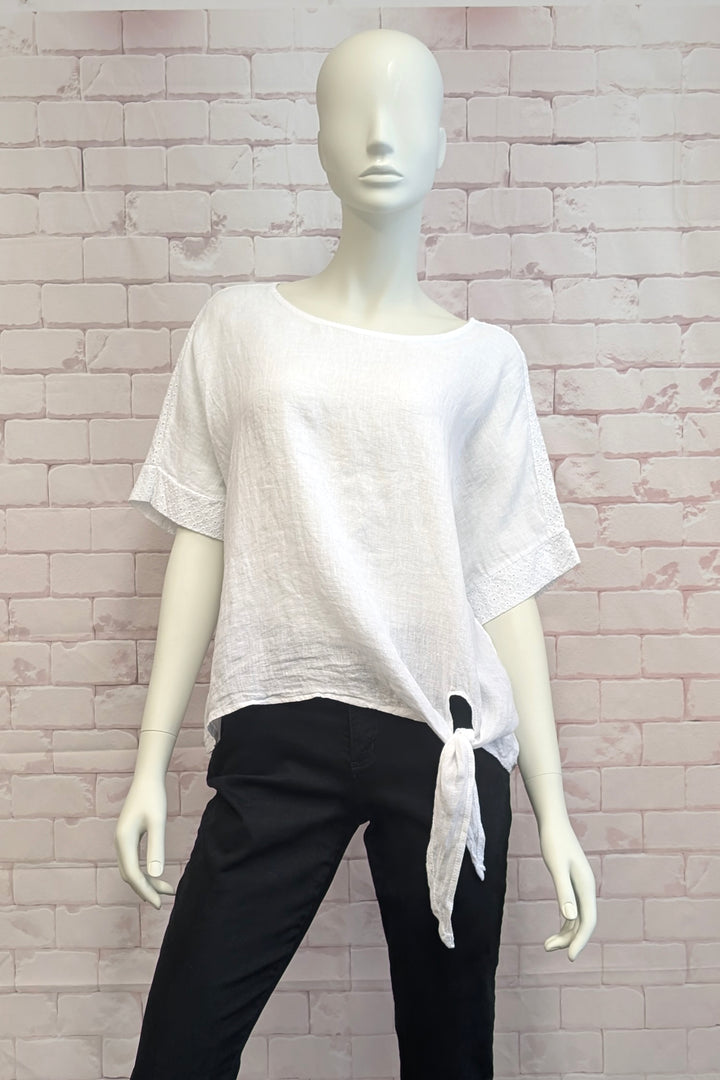 LINEN SIDE TIE TOP WITH EYELET