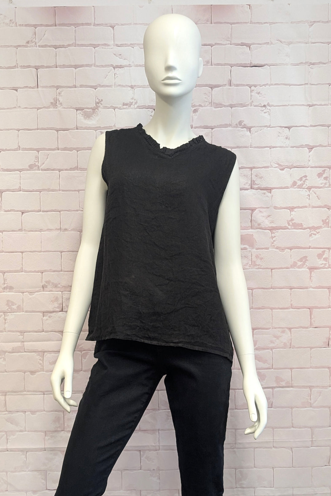 LINEN FRILL NECK TANK