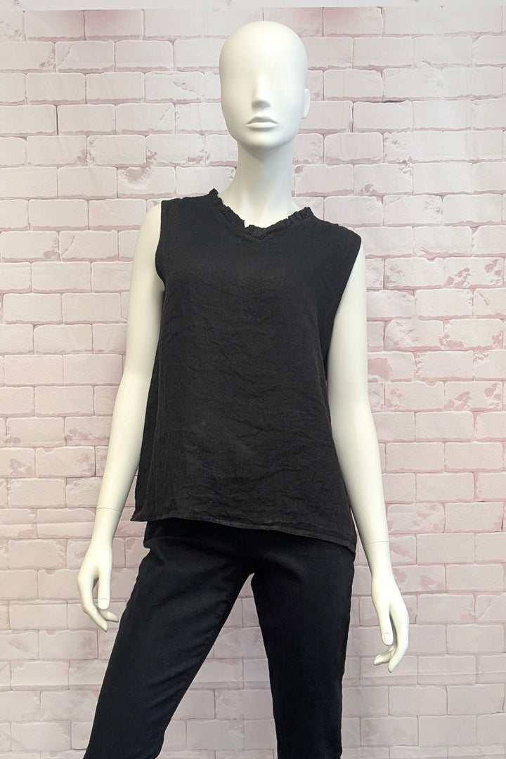 LINEN FRILL NECK TANK