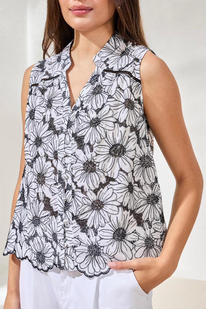 SLEEVELESS FLORAL EMBROIDERED BLOUSE