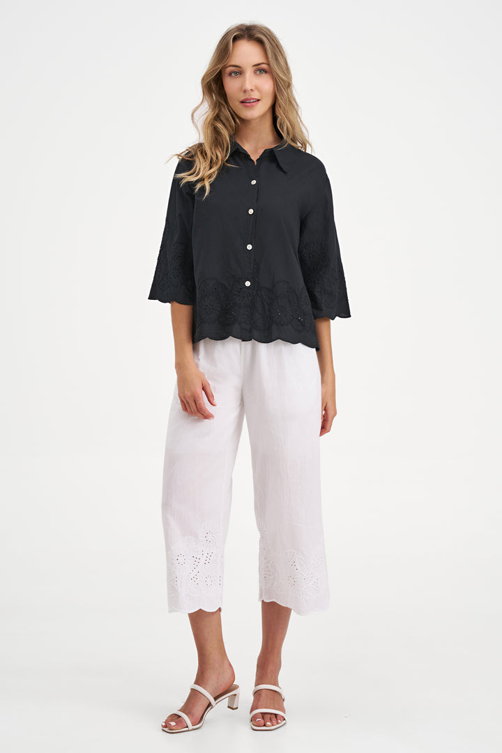 EYELET TRIM BLOUSE