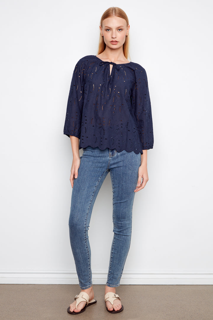 TIE NECK EYELET TOP