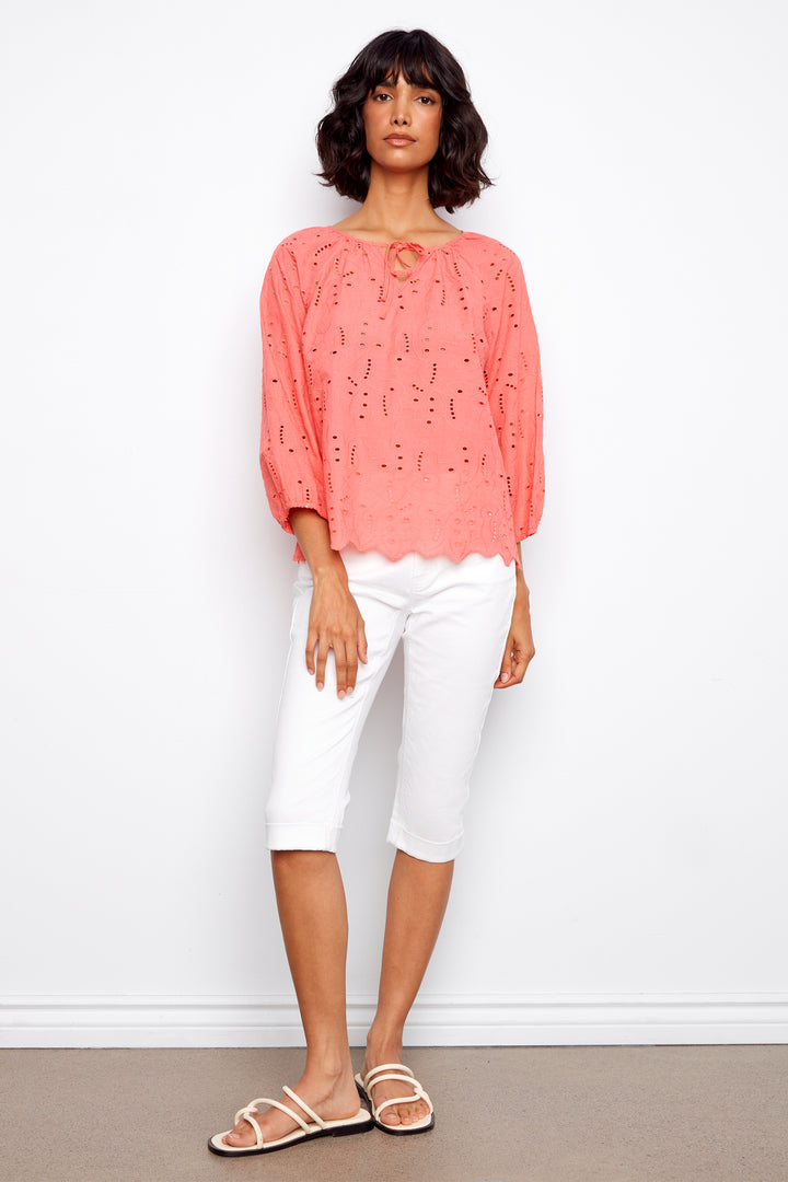 TIE NECK EYELET TOP