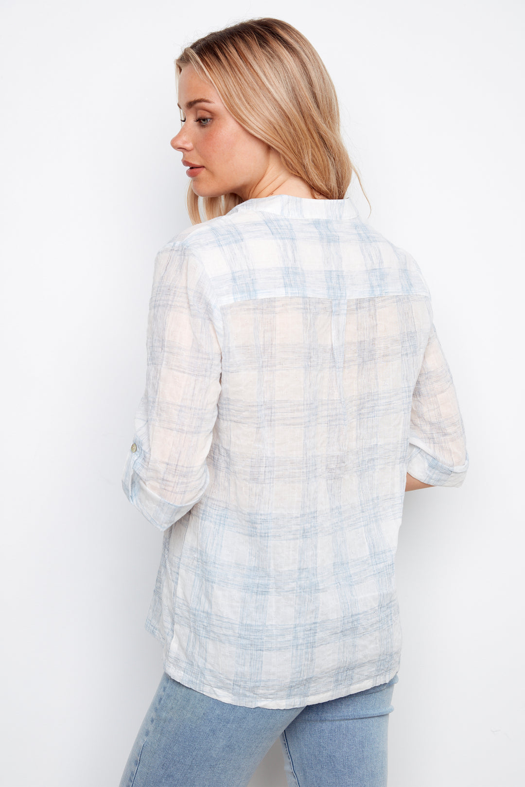 SOFT PLAID POPOVER BLOUSE