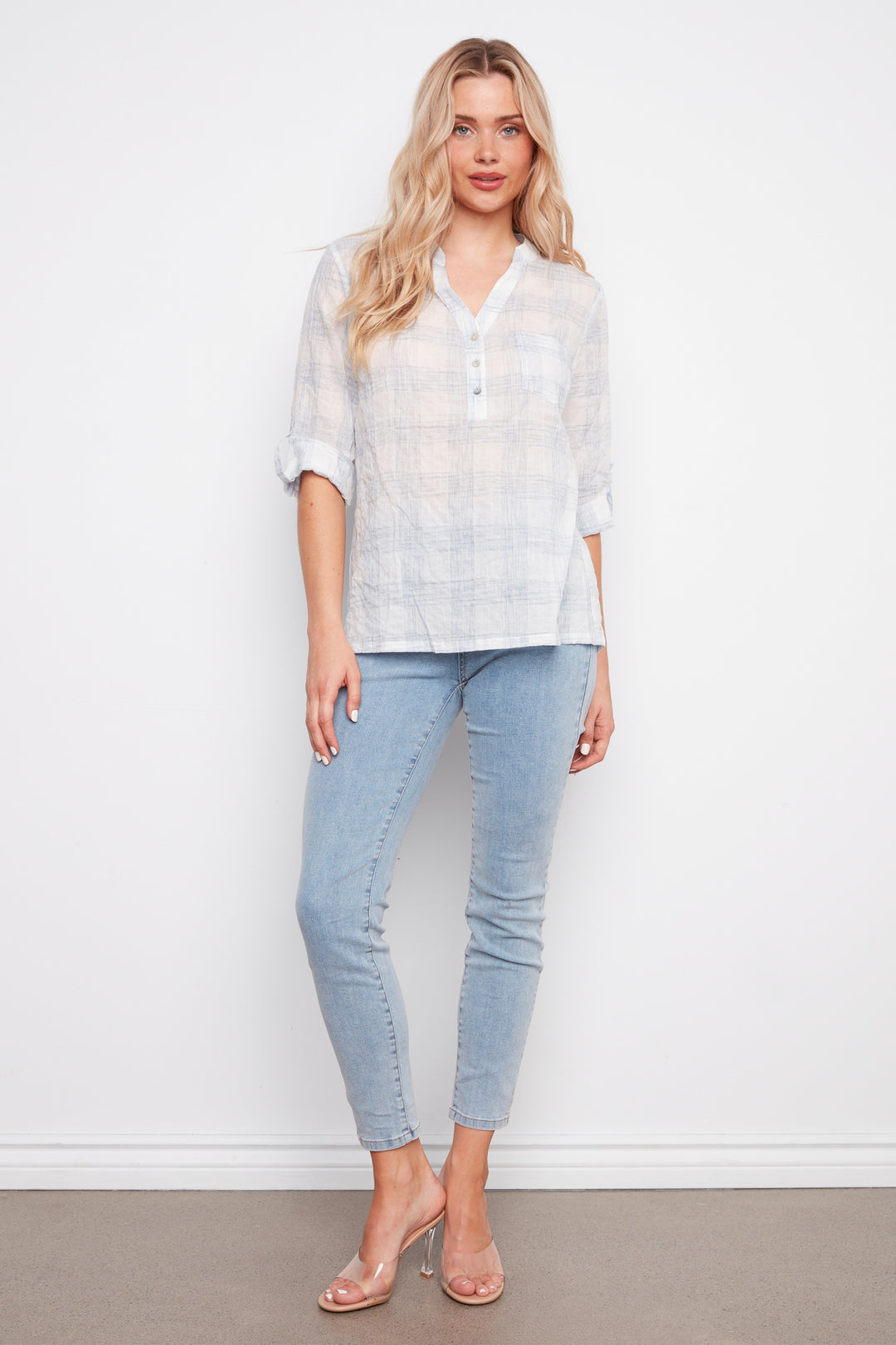 SOFT PLAID POPOVER BLOUSE