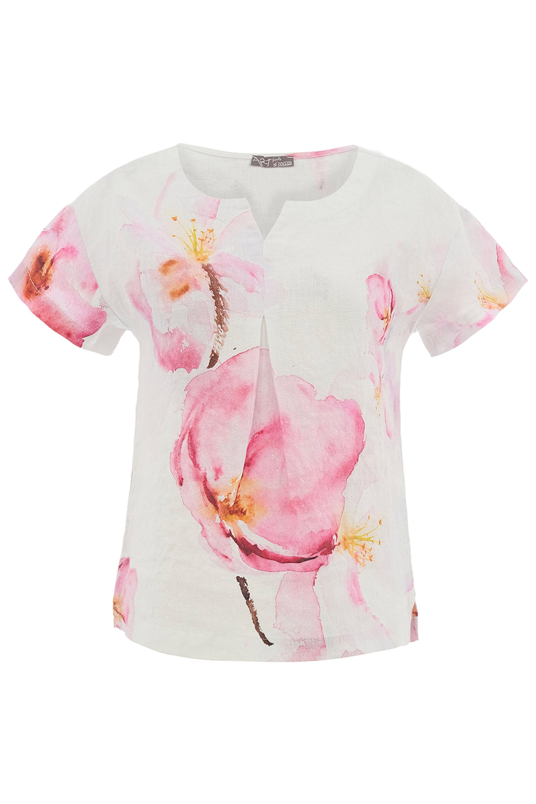 COLOURS OF THE SPRING LINEN SS SPLIT NECK TOP