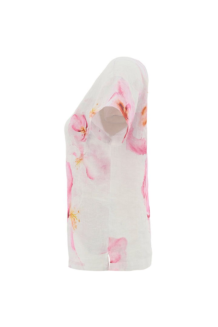 COLOURS OF THE SPRING LINEN SS SPLIT NECK TOP