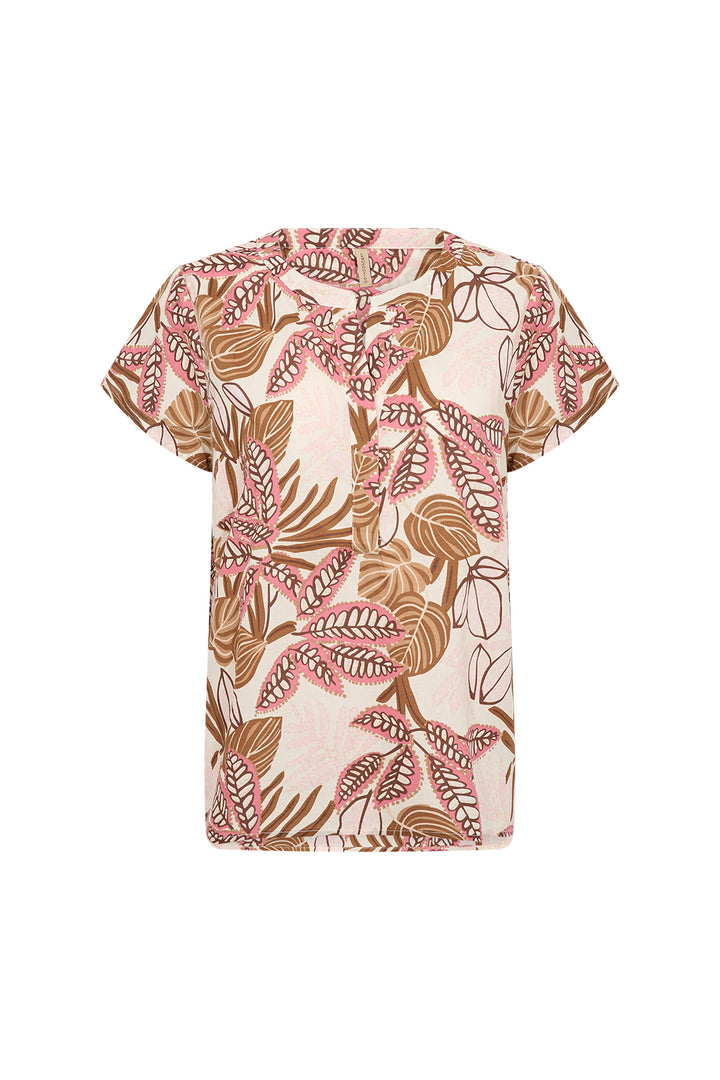 TROPICAL FOLIAGE SPLIT NECK TOP