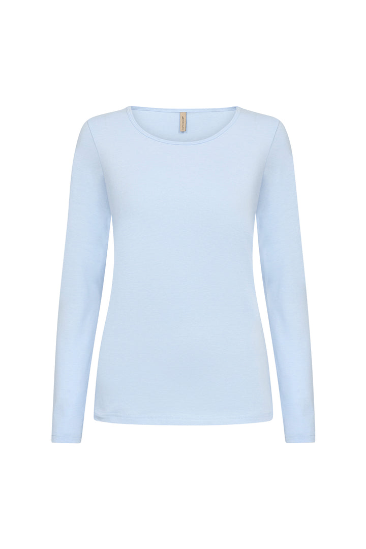 Light blue long-sleeve top on a white background