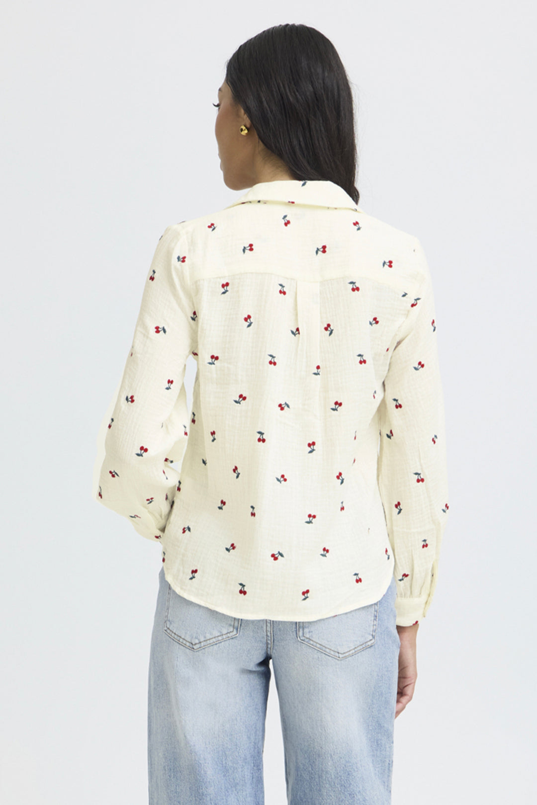 CHERRY EMBROIDERED GAUZE BLOUSE