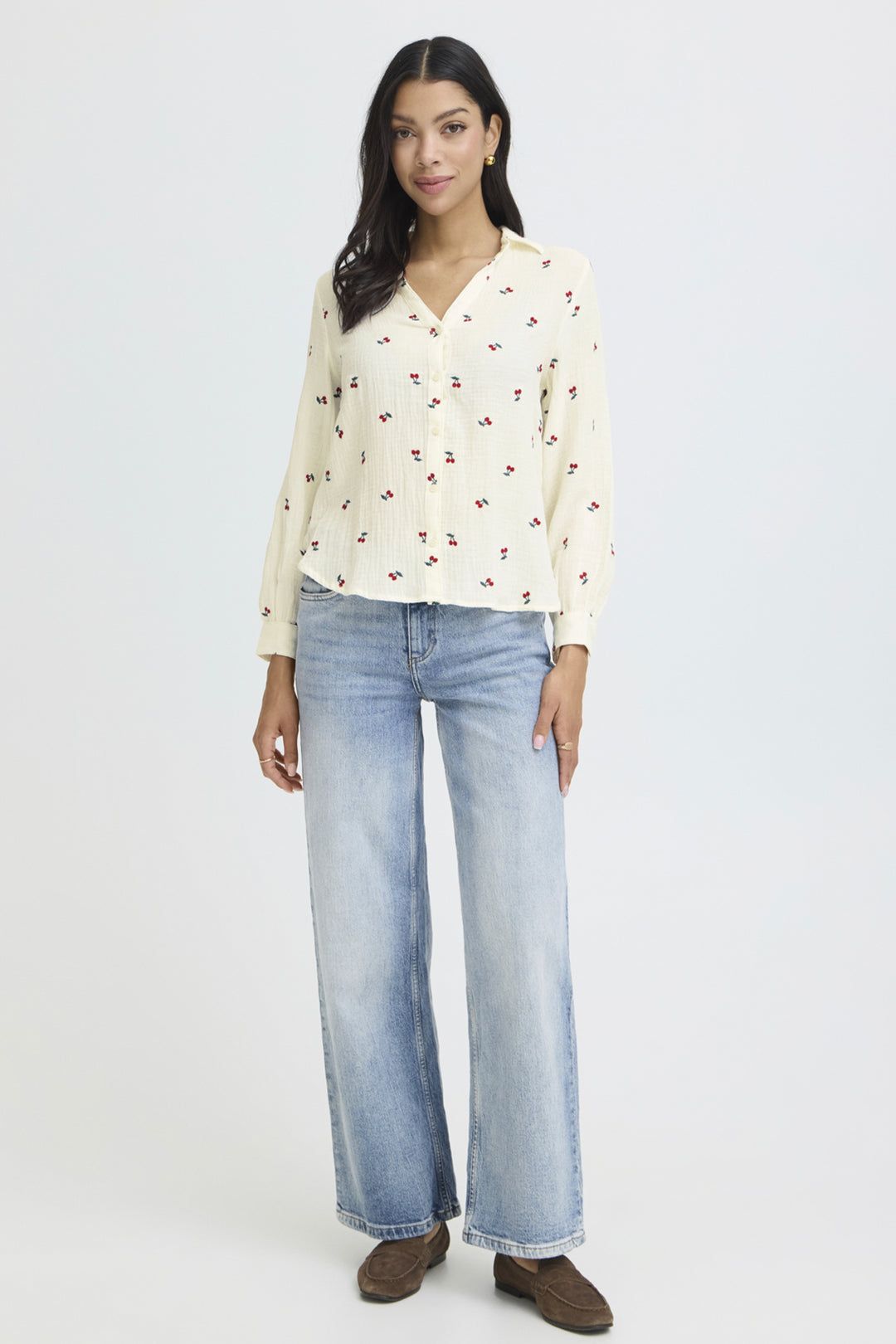 CHERRY EMBROIDERED GAUZE BLOUSE