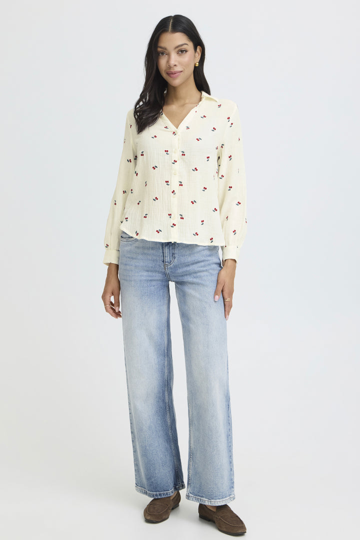 CHERRY EMBROIDERED GAUZE BLOUSE