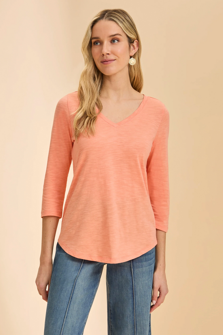 SLUB JERSEY 3/4 SLEEVE V-NECK TEE
