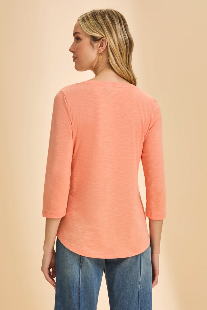 SLUB JERSEY 3/4 SLEEVE V-NECK TEE