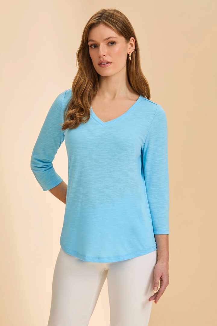 SLUB JERSEY 3/4 SLEEVE V-NECK TEE