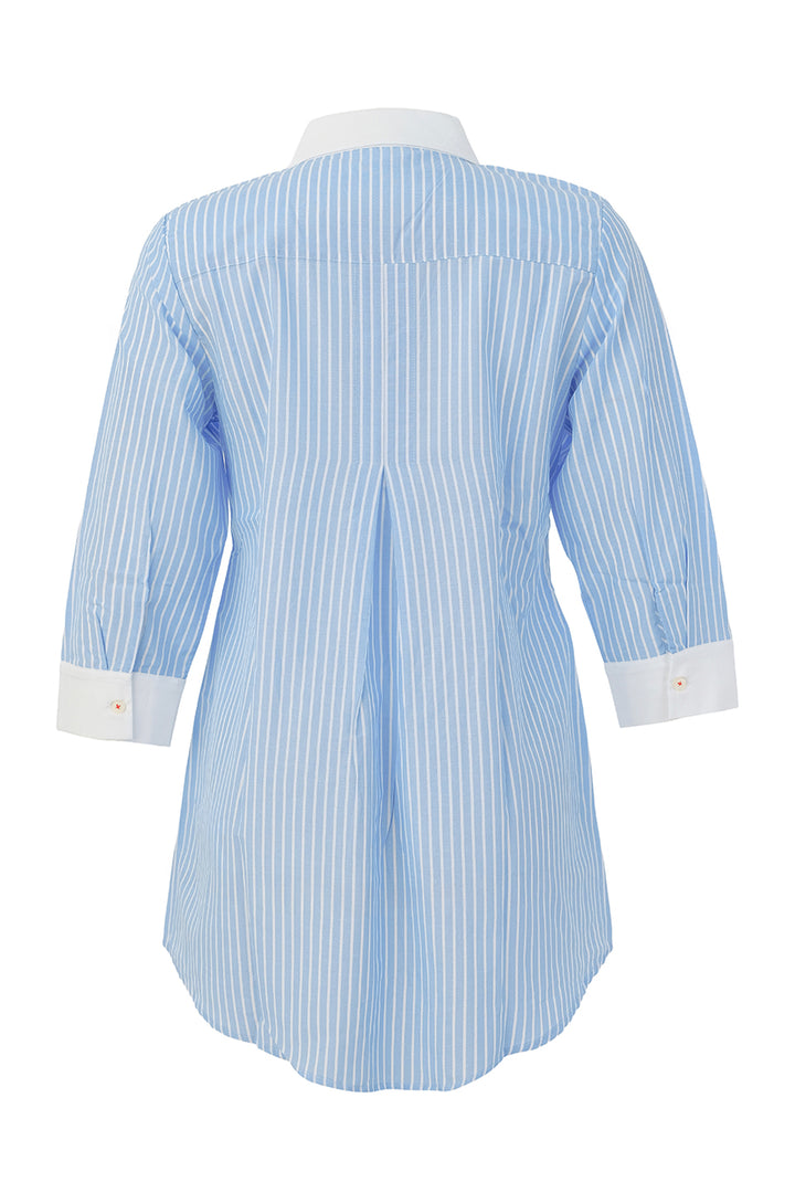 Blue and white striped shirt on a white background