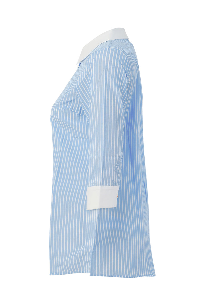 Light blue and white striped shirt on a white background