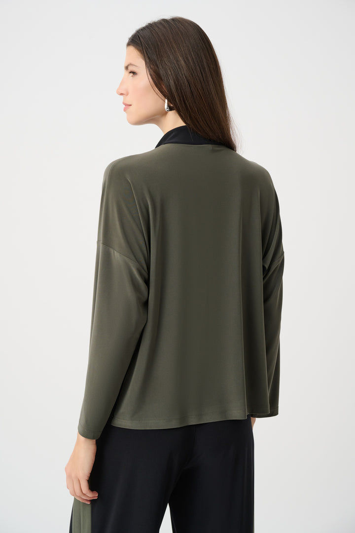 CONTRAST ZIP NECK LS DOLMAN TOP