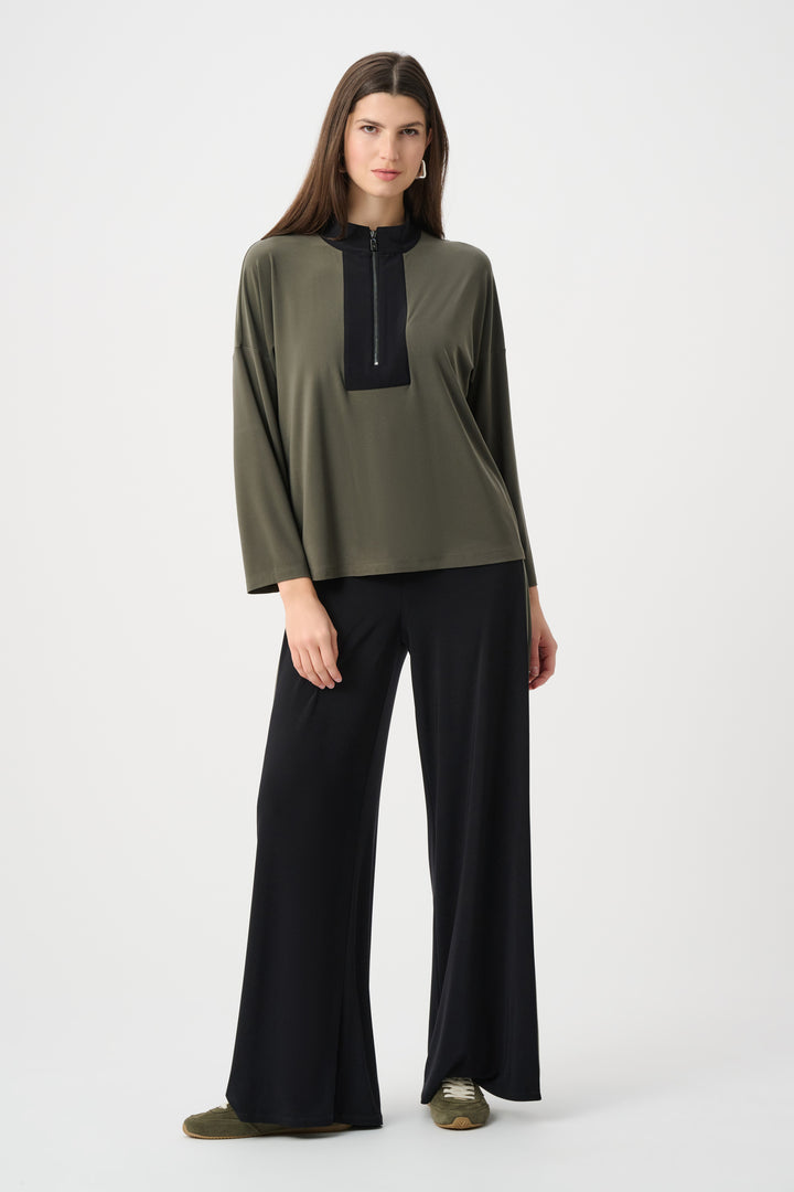 CONTRAST ZIP NECK LS DOLMAN TOP
