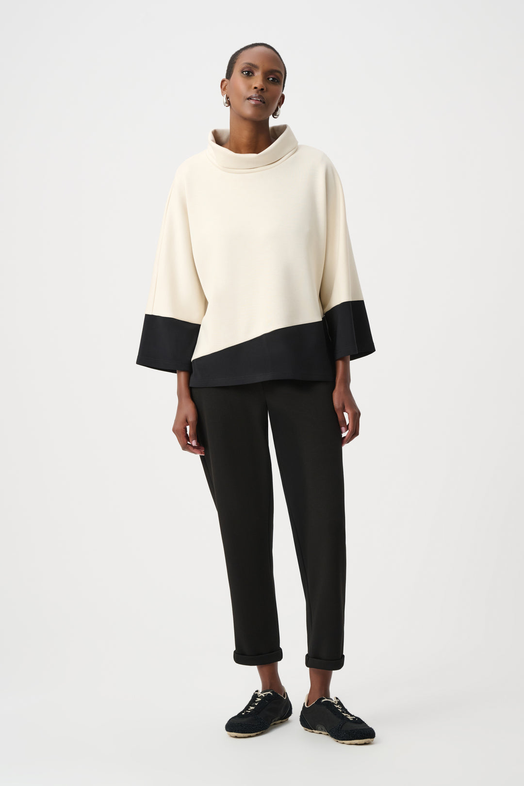 SCUBA JERSEY COLOURBLOCK COWL NECK TOP