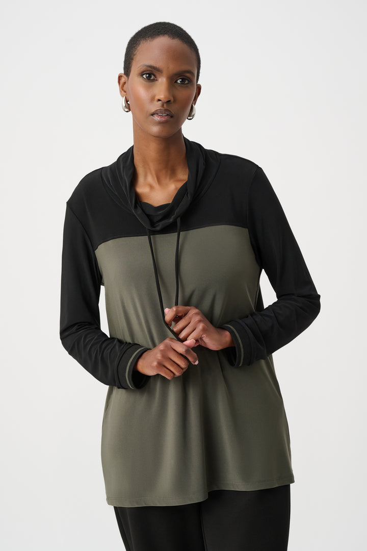 COLOURBLOCK DRAWSTRING COWL NECK TOP