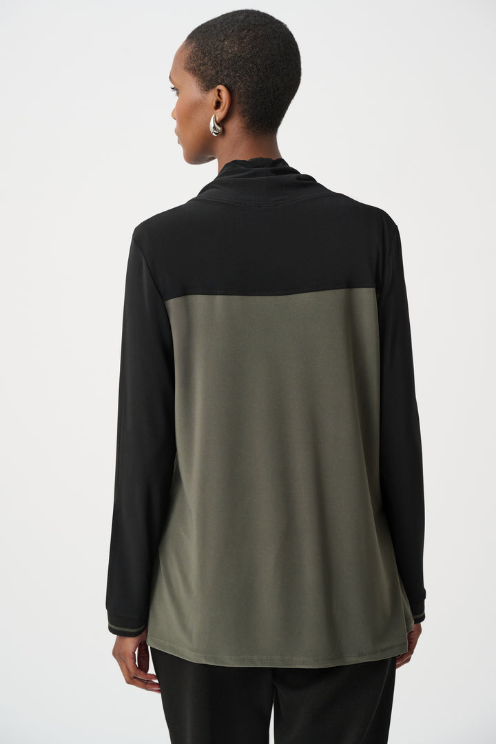 COLOURBLOCK DRAWSTRING COWL NECK TOP