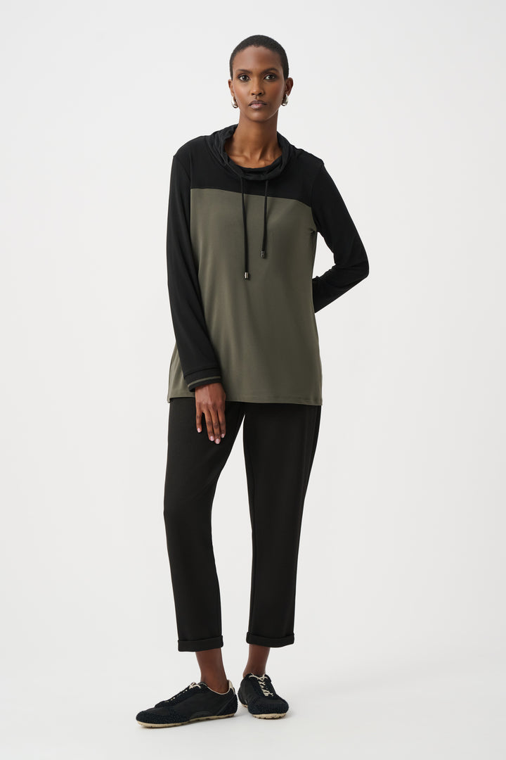 COLOURBLOCK DRAWSTRING COWL NECK TOP