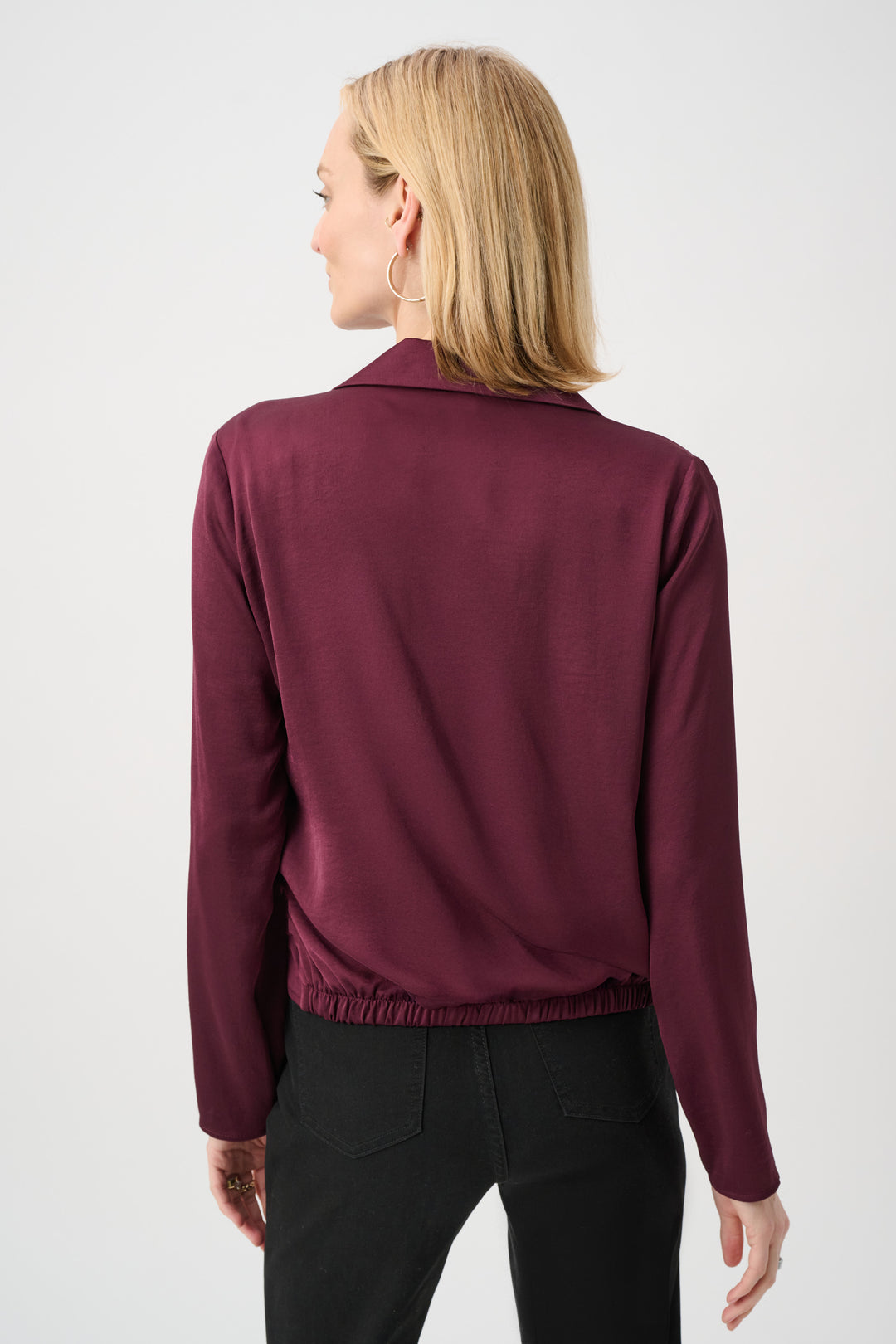 SATIN V-NECK POPOVER WITH GOLD BUTTONS
