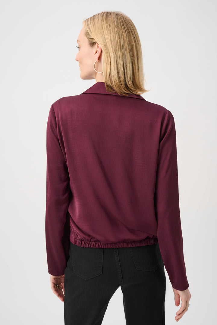 SATIN V-NECK POPOVER WITH GOLD BUTTONS
