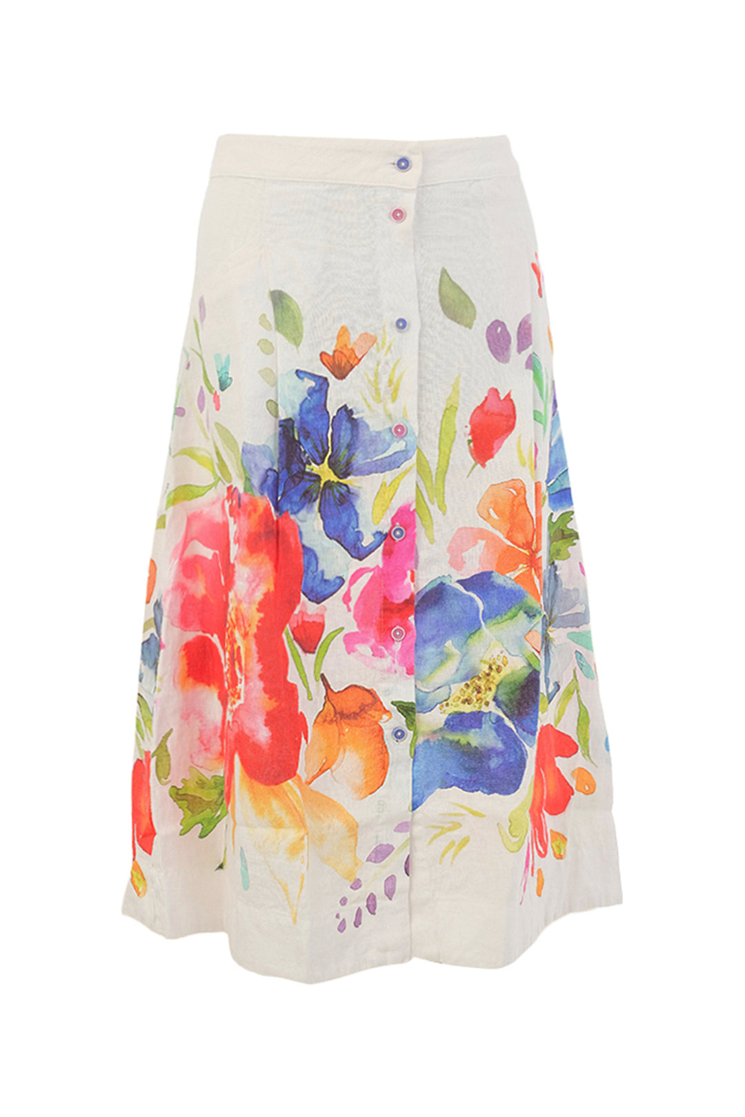 Skirt with colorful floral pattern on a white background