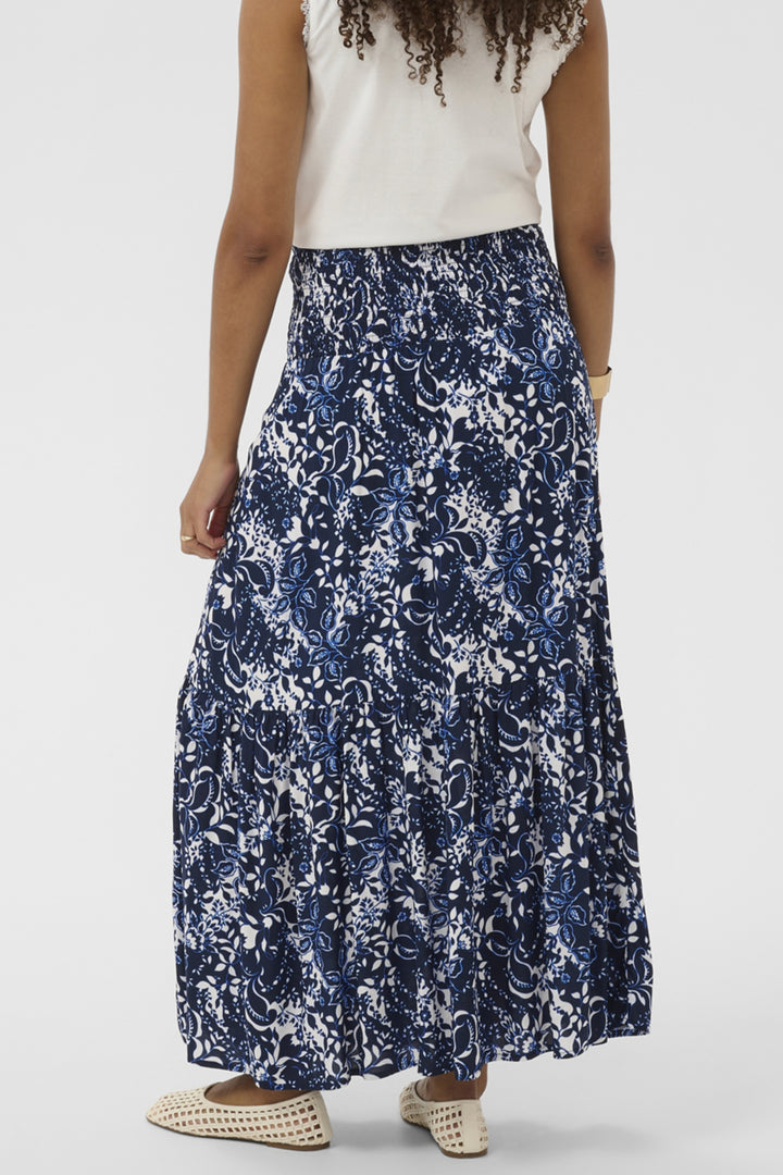 NAVY BLUE  SMOCKED WAIST TIERED SKIRT