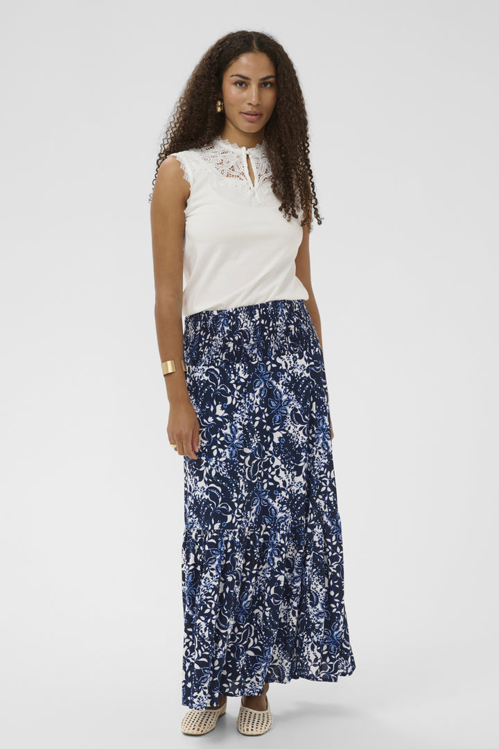 NAVY BLUE  SMOCKED WAIST TIERED SKIRT