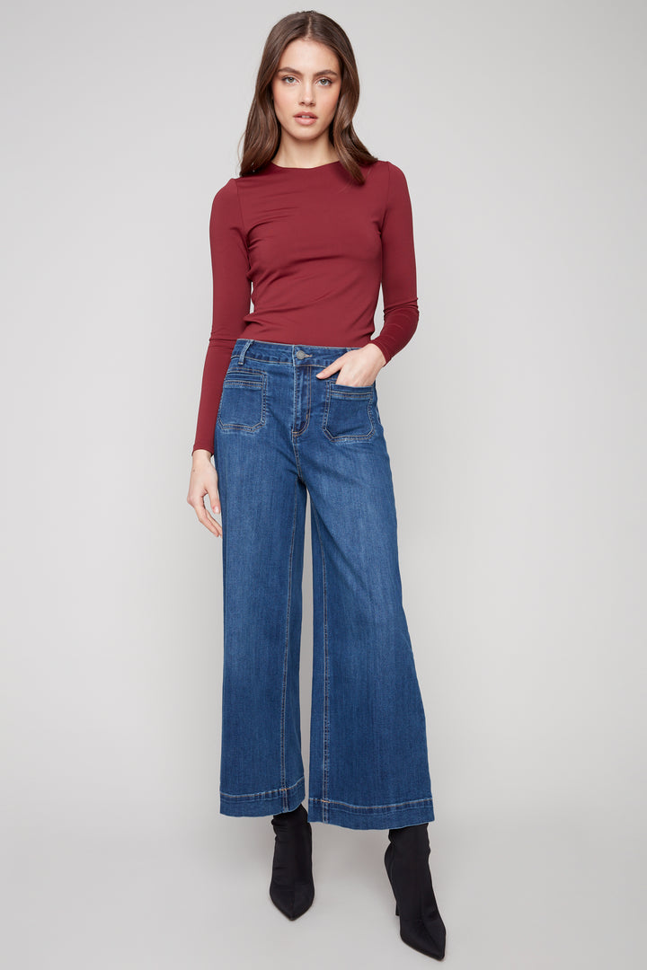 CROPPED PATCH POCKET FLARE JEAN