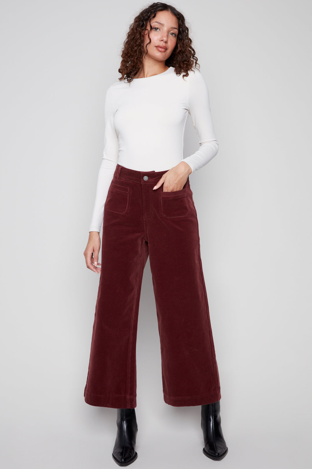 CROPPED PATCH POCKET FLARE CORD PANT