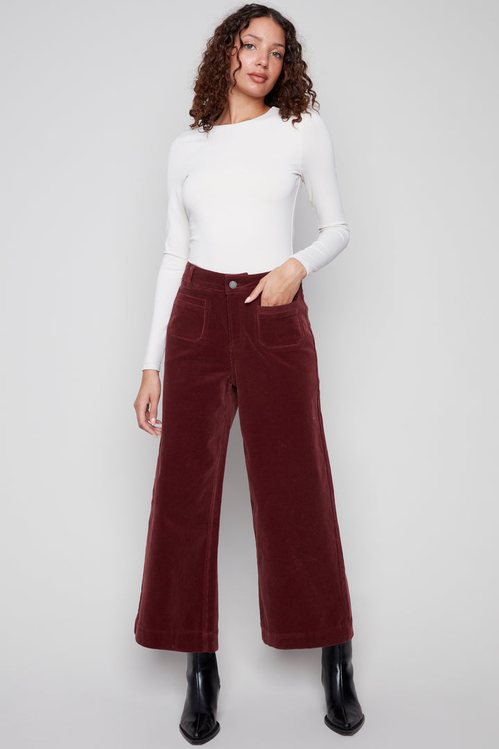 CROPPED PATCH POCKET FLARE CORD PANT