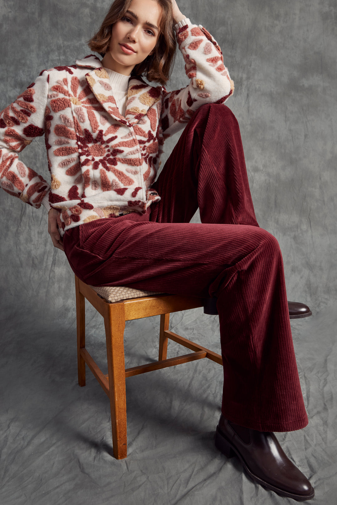 CROPPED PATCH POCKET FLARE CORD PANT