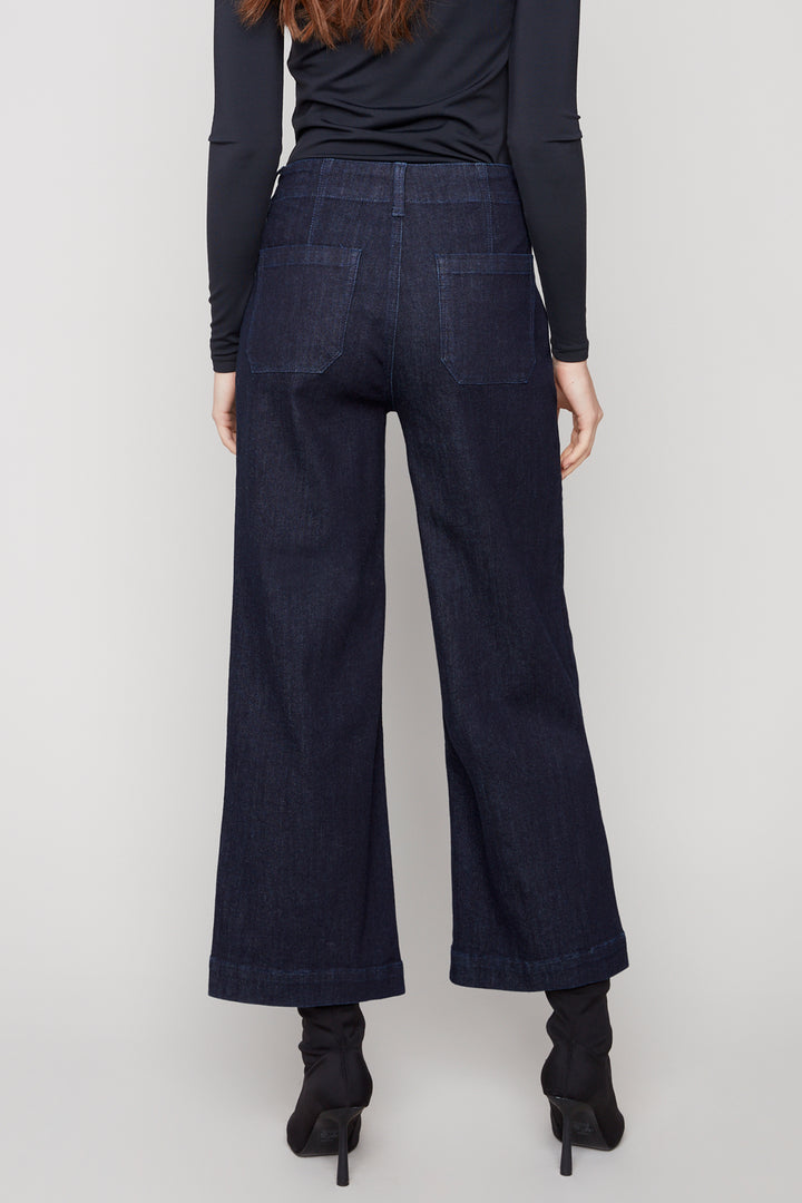 DEEP BLUE CROPPED WIDE LEG JEAN