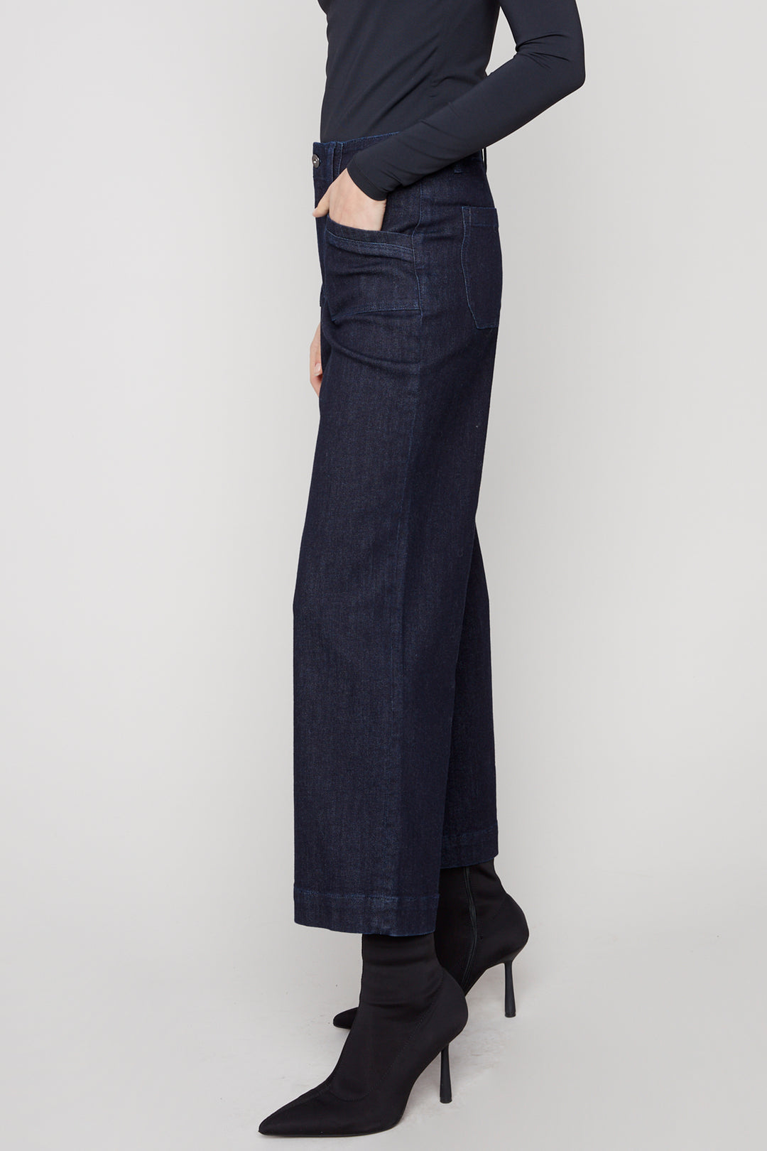 DEEP BLUE CROPPED WIDE LEG JEAN