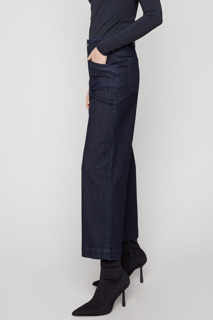 DEEP BLUE CROPPED WIDE LEG JEAN